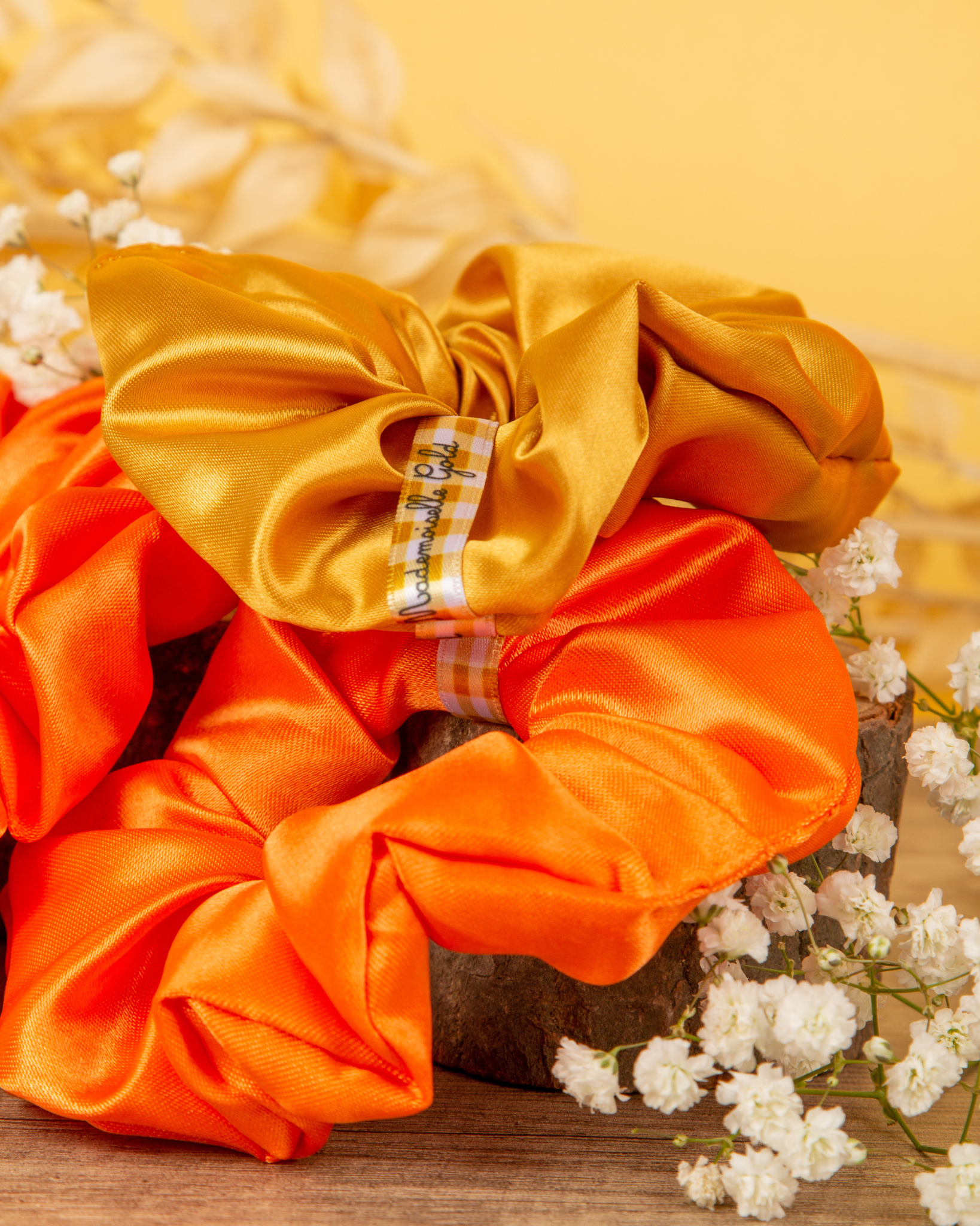 Pack Duo Chouchous en Satin — Fluffy Gold & Orange