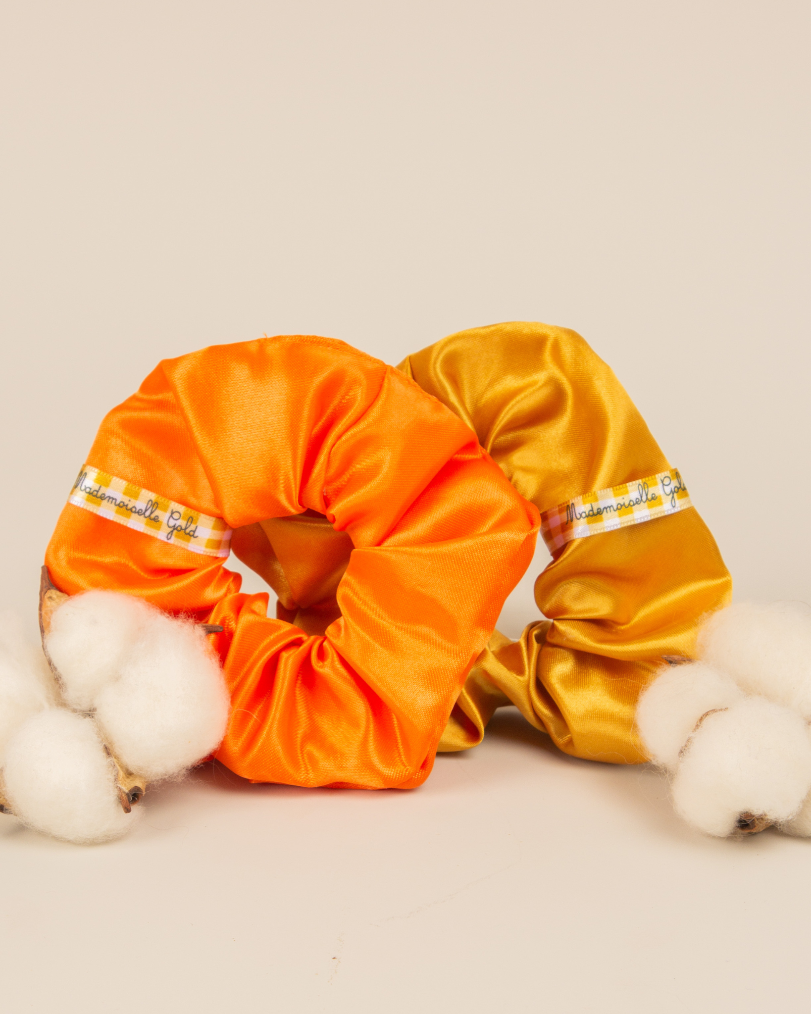 Pack Duo Chouchous en Satin — Fluffy Gold & Orange
